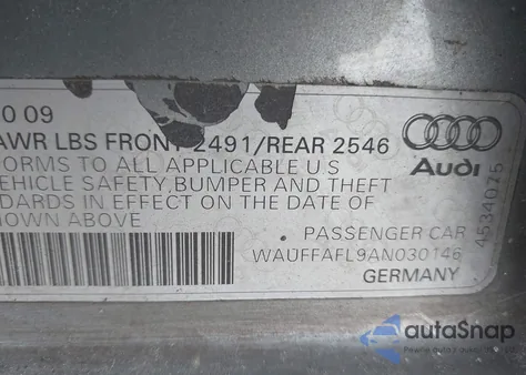 2010 Audi A4 2.0T Premium from USA, damaged, VIN WAUFFAFL9AN030146